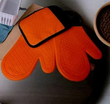 Silicone Non-Slip Heat Resistant Waterproof Oven Mitt Set Halloween Orange Black