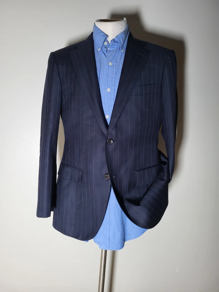 SUITSUPPLY Lana Azul Marino Pin Rayas VBC Lana Blazer Chaqueta Deportiva Abrigo 48 38R Foto 3 de 4