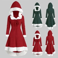 Mrs Santa Claus Christmas Hooded Midi Fancy Dress Womens Adult Cosplay Costume