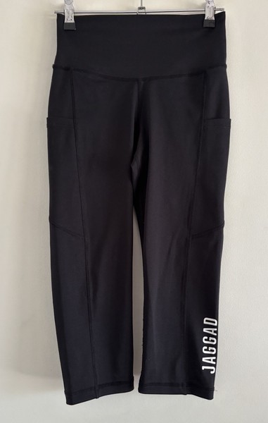 Jaggad Ladies Leggings XS Black Logo Crop Pockets Activewear Gym Running Capri