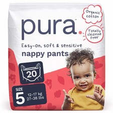 Pura Nappy Pants Size 5 20 Count 12-17kg 360° Stretch Fit Potty Training Pants 0.54 per nappy