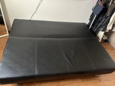 Schlafcouch Bettsofa mit Kasten & Kissen 88cm x 1.88m Schwarzes Leder