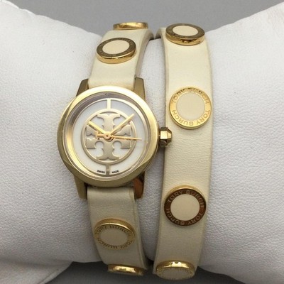 Tory Burch Womens Watch 20mm White Dial Gold Tone Logo Wrap