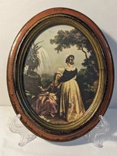 Vtg 1960s Baroque Style Victorian Era Oval Picture & Frame, Made In Italy.