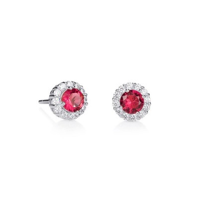 925 Sterling Silber rote Zirkonia runde Halo Ohrstecker