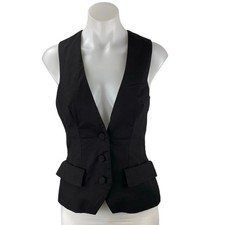 NEW House of CB Juliet Black Sleeveless Button V-neck Blazer Vest Tank Top Sz S
