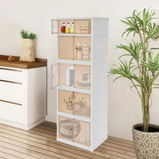 5-tiers Farmhouse Kitchen Pantry Storage Cabinet Cupboard With 4-wheels