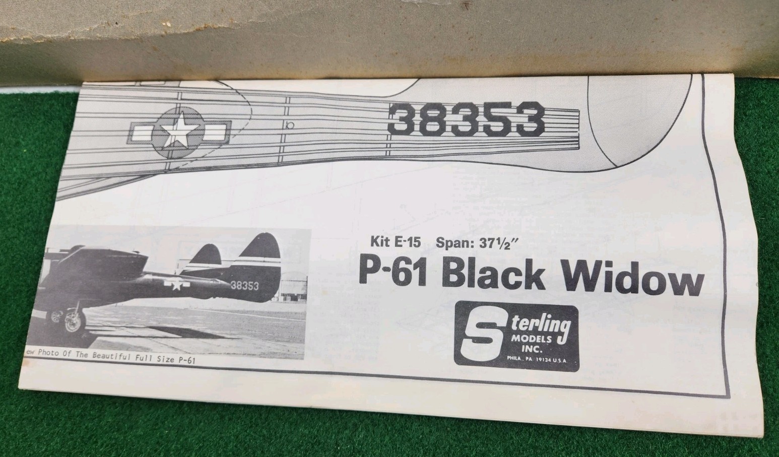 Vintage Sterling Models P-61 Black Widow balsa Model Airplane kit E-15 UNBUILT! 