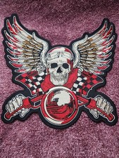 LG 10  x 11  Motorcycle Biker Skull Wings Patch Embroidered Iron On Jacket New