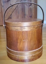 12" Vintage Wood Firkin Sugar Bucket w/ Lid & Swing Handle –Inner Lidded Storage