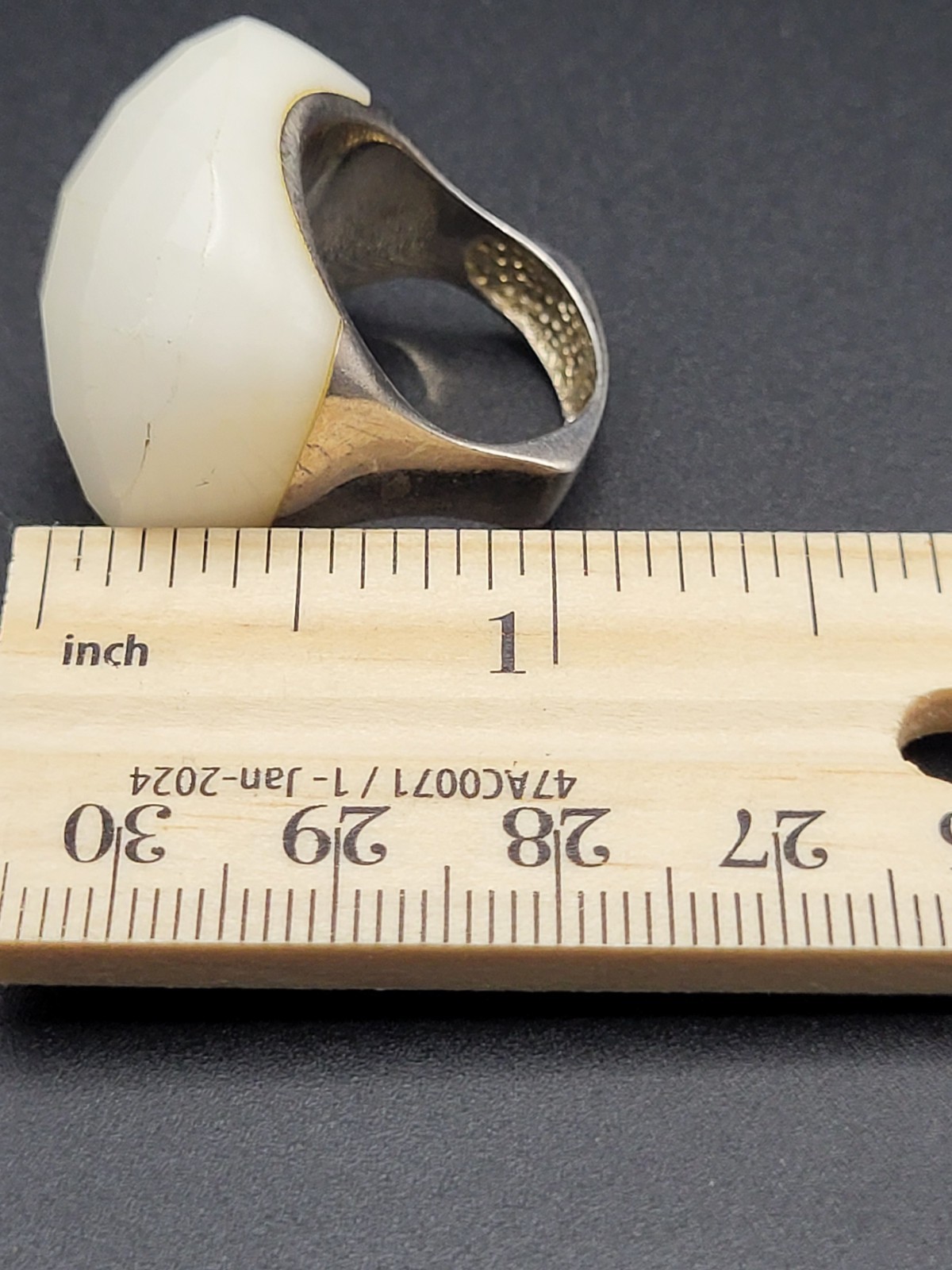 Sterling Silver Ring Size 8 White Agate Statement - image 12