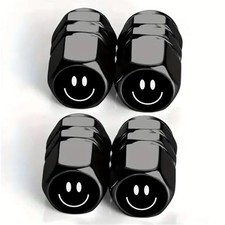 Tire Valve Stem Caps with 4pcs Tire Air Caps Cover - Aluminum Joyful Face Black