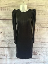 George Size 8 Black Ribbed Bodycon Dress Puff Shoulder Party Evening Elegant