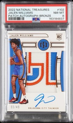JALEN WILLIAMS RC 2022 NATIONAL TREASURES PATCH AUTO BRONZE /49 #102 THUNDER