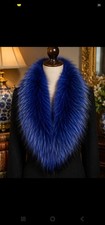 Vintage Genuine Dyed Blue Fox Fur Collar Stole Wrap Luxury Winter Coat Accessory