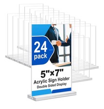 Acrylic Sign Holder 5X7 Inches 24 Pack, Double Sided Clear Display Stand Table