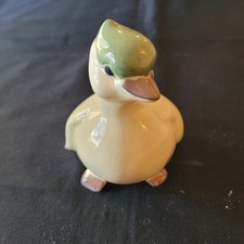 Vtg Art Pottery Duck Figurine Cream/Green/Brown 3.5 x 4 in
