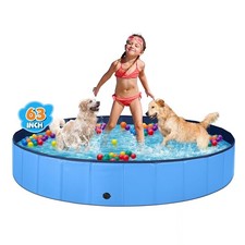 JECOO DOG POOL LARGE DOGS KIDDIE HARD PLASTIC FOLDABLE BATHING TUB - BLUE