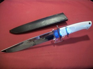 Mike Sanders Hand Made Custom Sub Hilt Fighter Knife w/ Sheath, NOS