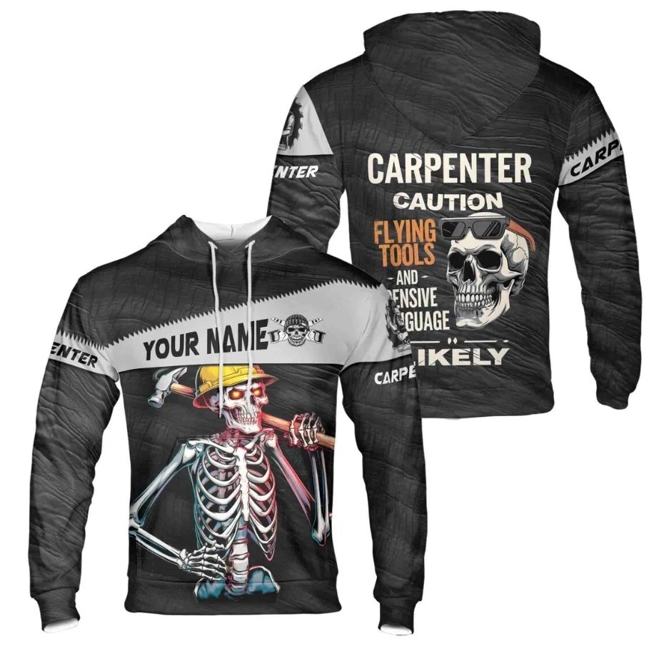 Custom name Carpenter Caution Flying Tools Hoodie S-5XL