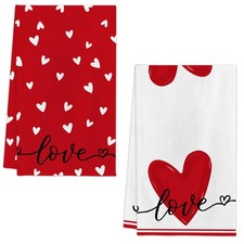 Valentines Day Kitchen Towels Set of 2, Red Heart Love Dish Towels 18x26 Inch...