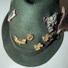 Bavarian Wool Felt Trachten Fedora Hat German Switzerland Pins lake placid