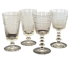 Tiffin Franciscan Set-4 VTG Glass Etched Stemware Water & Wine Goblets