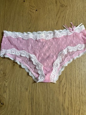 Candies Y2K Pink and White Lace Panties Large Size