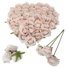 Artificial Satin Rose Flower Heads,42 Pcs Silk Rose Heads with 6 Fall Pink