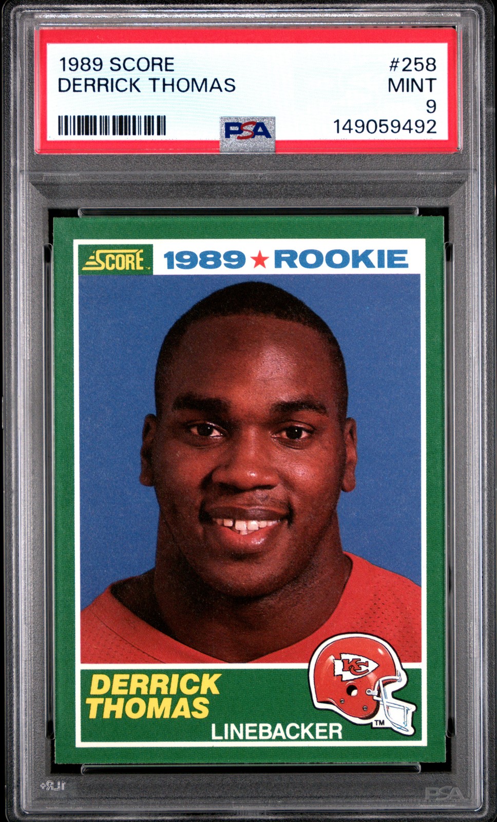 1989 SCORE #258 DERRICK THOMAS ROOKIE RC PSA 9
