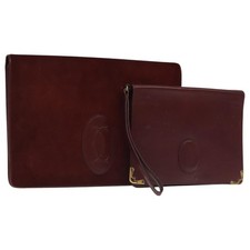 CARTIER Clutch Bag Leather Suede 2 Set Bordeaux Auth mr782