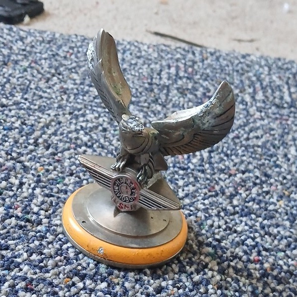 Metal Eagle Bird Figurine Ornament on Round Base with 1898 Emblem