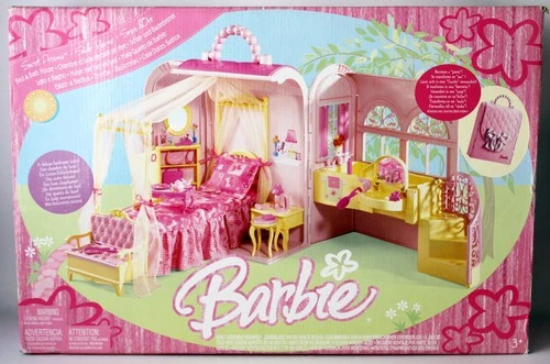 2005 Barbie Sweet Dreams Bed & Bath House Fold Up & Becomes a Purse Mattel New !