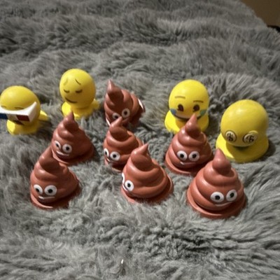 Vualà Poop Emoji & Yellow Face Plastic  Figures w/ Bases, 11 Different Emojis