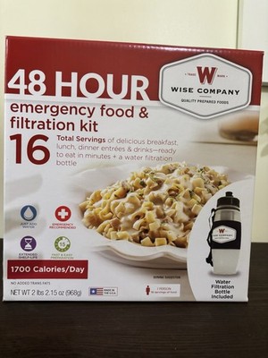 ReadyWise 48-Hour Emergency Food Kit (16 Servings) + Water Filtration Bottle NEW