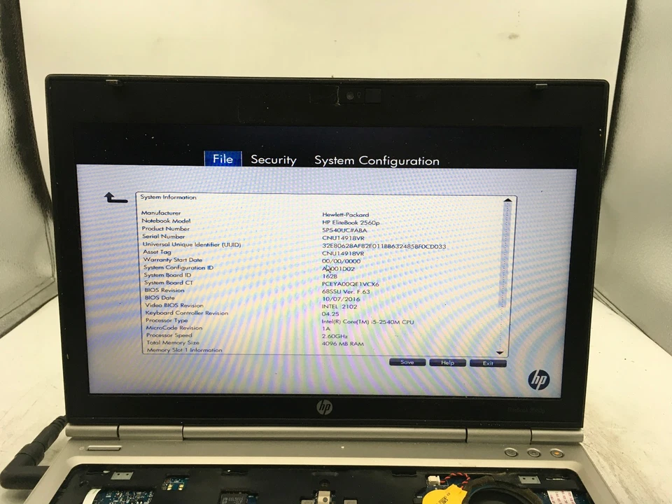 HP ELITEBOOK 2560P - BOOTS TO BIOS - INTEL I5 2450M - NO RAM - 12" - READ - BB - Image 2 of 4