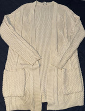 Forever 21 Women's Cream Cable Knit Open Front Cardigan Sweater L