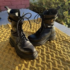 Thursday Boot Co. Coda Women Boots Shoes Size 8.5 Combat Style Gold Buckle Heel