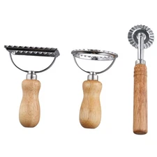 3Pcs Ravioli Stamp Maker Cutter with Roller Wheel Set,Mold with Wooden6216