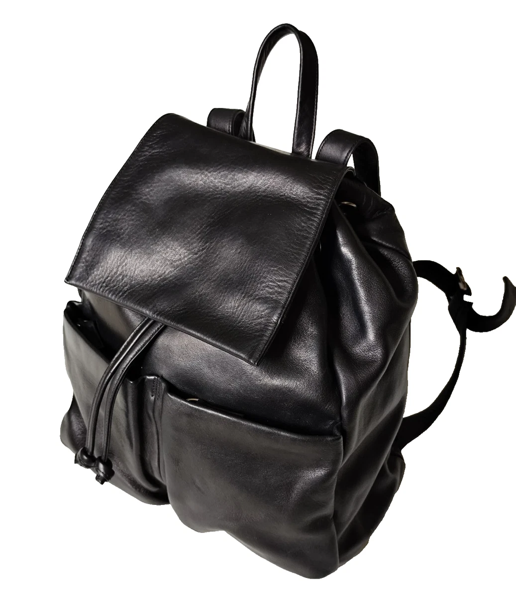 Perlina NY Black Leather Drawstring Magnetic Flap Closure Backpack Backzip Entry Perlina | Bags | Perlina New York Black Soft Leather  main image 2