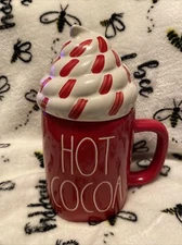 ‼️Rae Dunn HOT COCOA Red Mug & Whipped Cream Swirl Topper LL Christmas