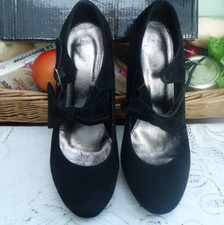 Bebo Black Suede Platform 5" Stiletto Shoes with bow on instep strap  UK 6 EU 39