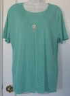 Green Eyelet Blouse Shirt Top Faux Pearl & Rhinestone Jewel Size L/Xl Nwt Yuna