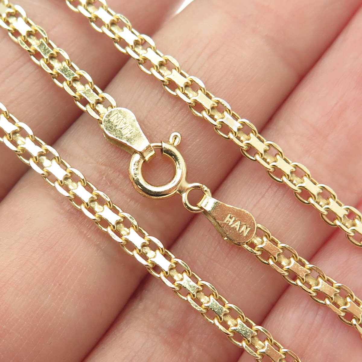 HAN 925 Sterling Silver Gold Plated Italy Flat Bismark Chain