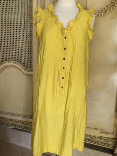 NWT Cynthia Rowley Women 100% Linen Strap Dress Yellow/White check Size 12 - Picture 15 of 17