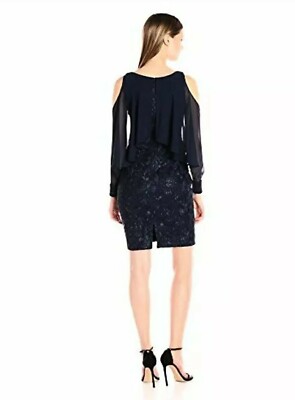 calvin klein blue lace dress $199 Womens Sheath Dress W/ Chiffon Pop Navy Sz 8 Our bestselling Darla mini