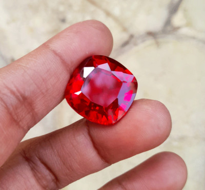 36.12 Ct GIE Certified Unheated Myanmar Red Ruby Cushion Cut Loose Gemstone