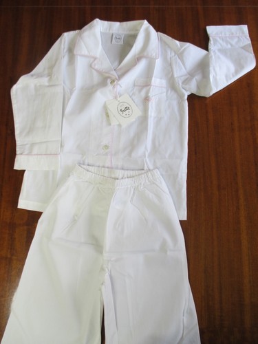 Frette Baby Girls Pajamas Pink Trim Size 4 Made in Italy 100% Cotton NWT - Picture 5 of 7