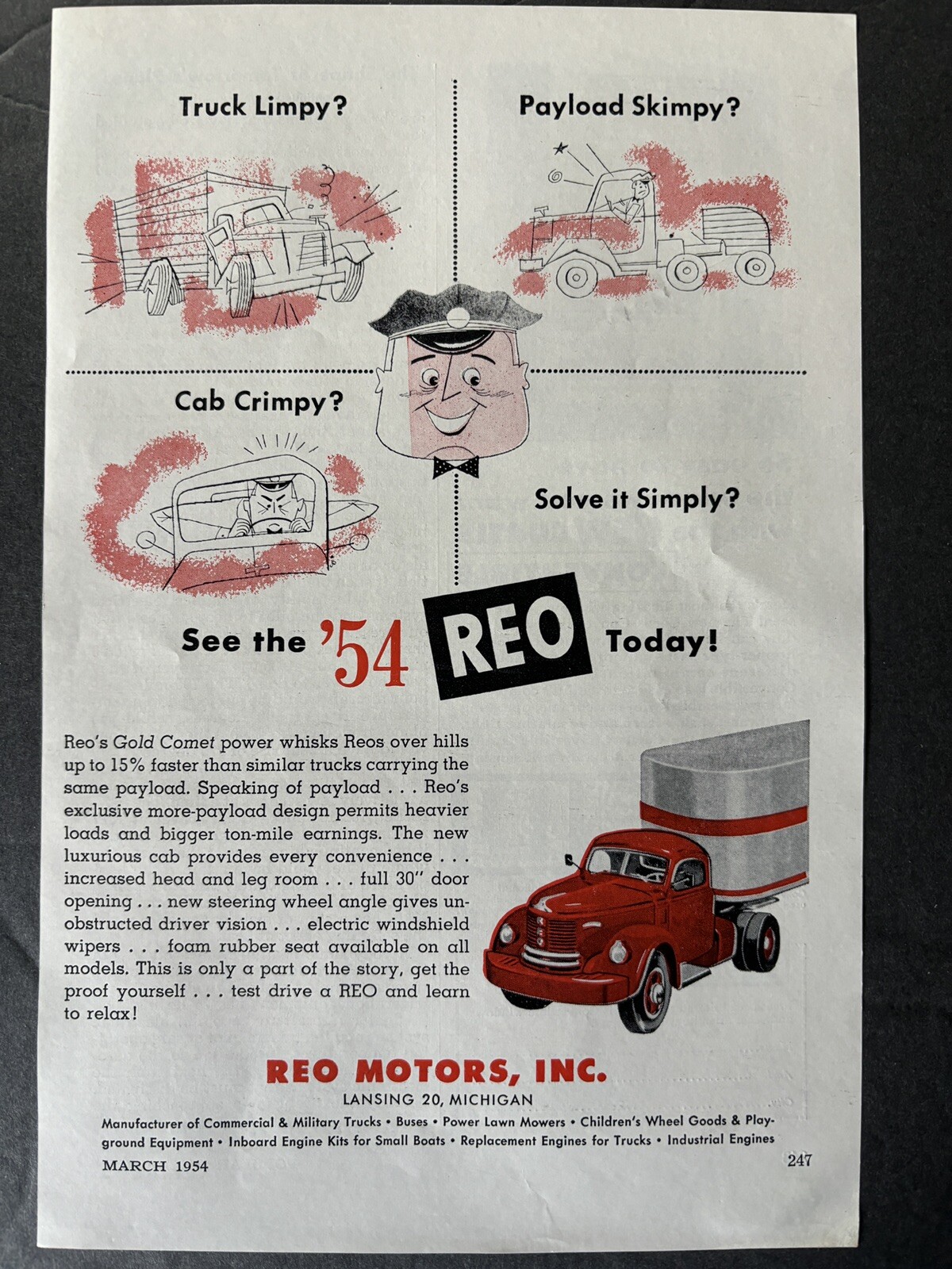REO MOTORS INC. LANSING MICH. TRUCK PRINT AD 1954 eBay