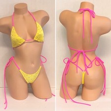 Exotic dancewear-Vivid Yellow 2pc With Neon Pink Ties